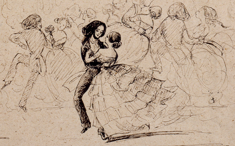 Piirros 1800-luvun tanssiaisista.