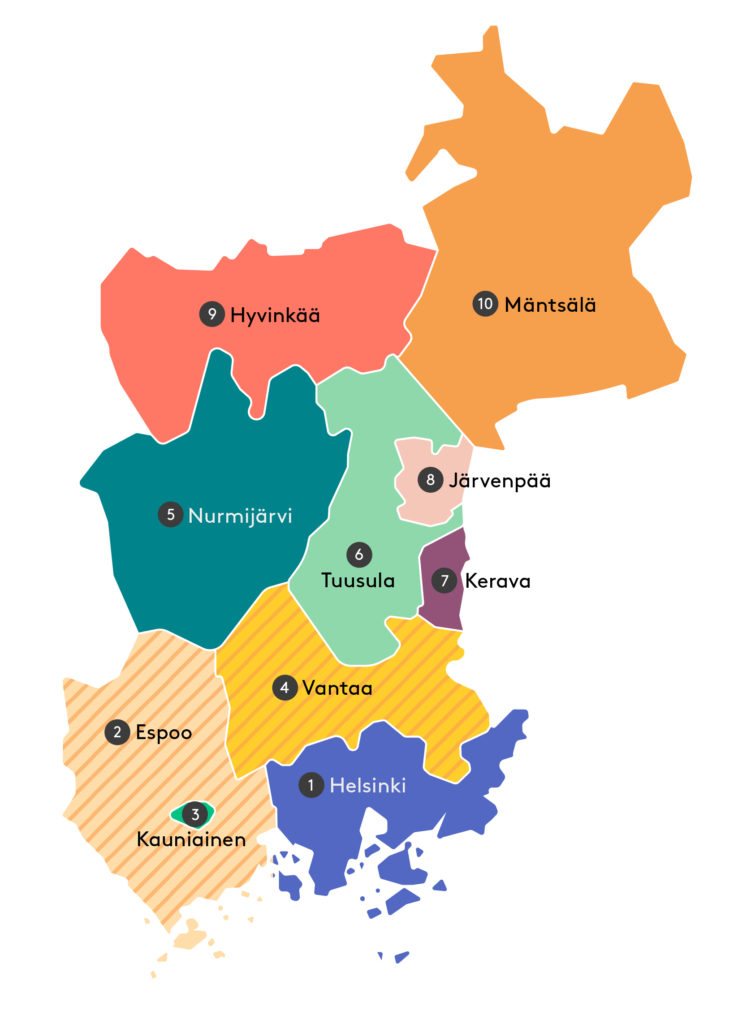 Keski-Uudenmaan suomenkielinen kartta